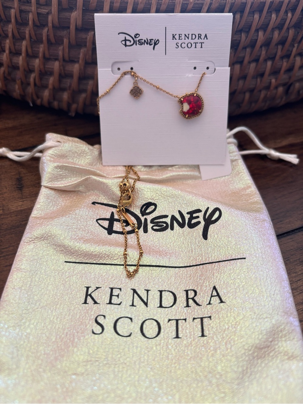 Kendra Scott Gold Necklace with Red Apple Faceted Pendant